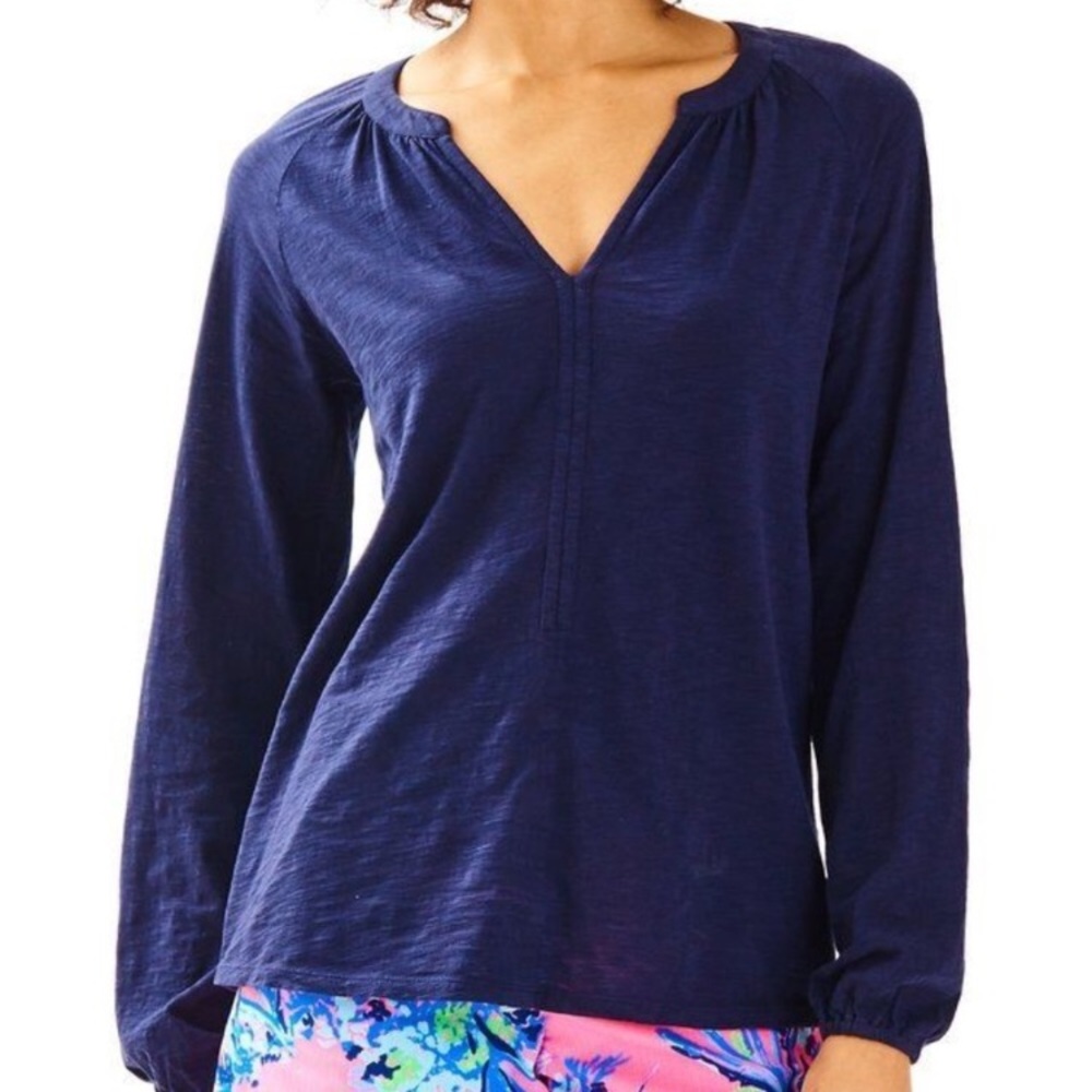 Lilly Pulitzer Navy Blue Long-Sleeve V-Neck Top